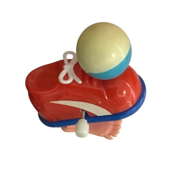 Vtg Wind-Up Sneaker Foot Ball Toy Shoe Design Red Blue RARE - Picture 4 of 9